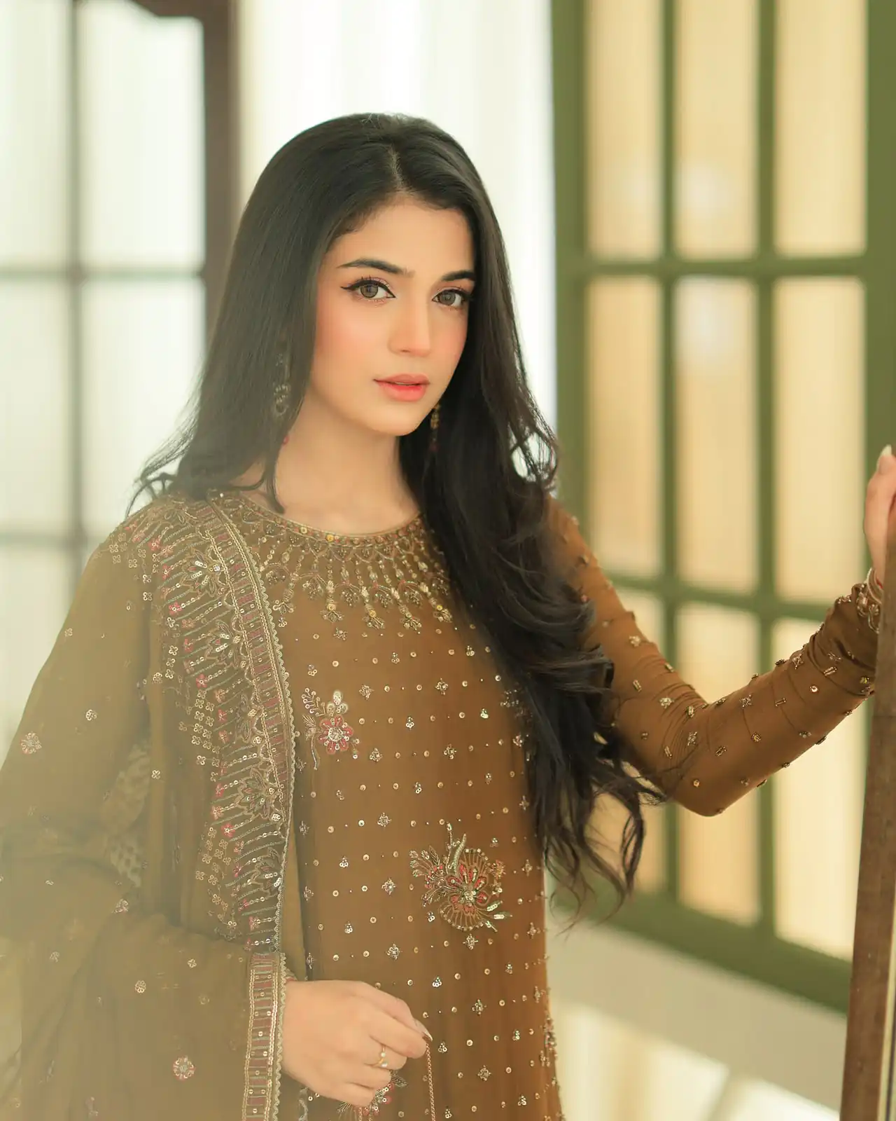 Shiny Brown Georgette Embroidery Work Salwar Suit - Image 4