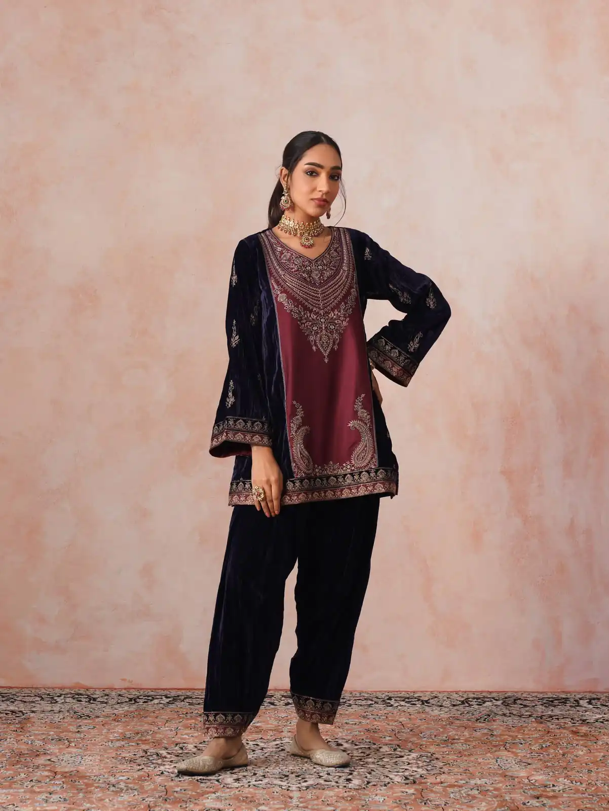 Super Blue Velvet Embroidery Work Salwar Suit - Image 3