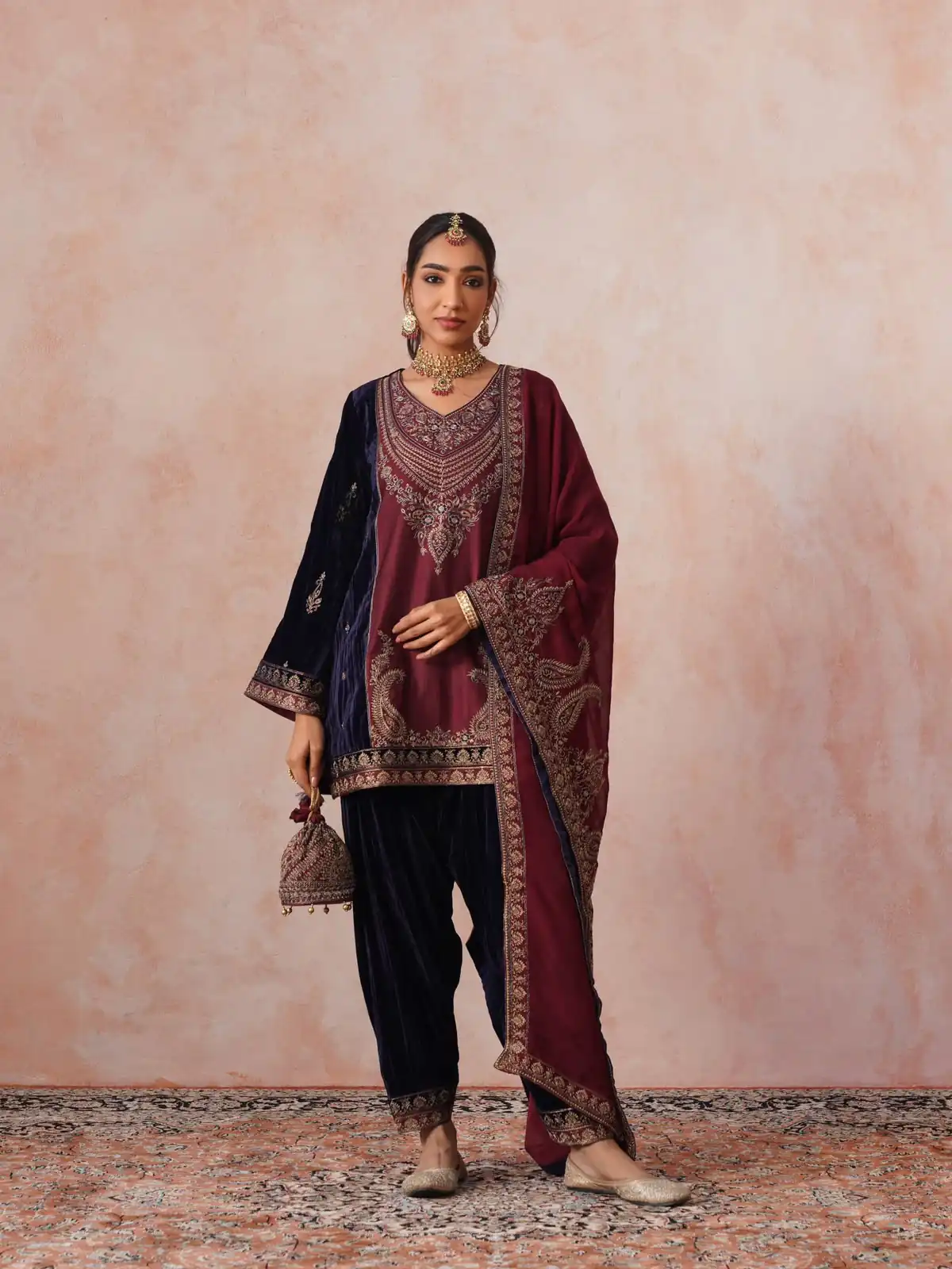 Super Blue Velvet Embroidery Work Salwar Suit
