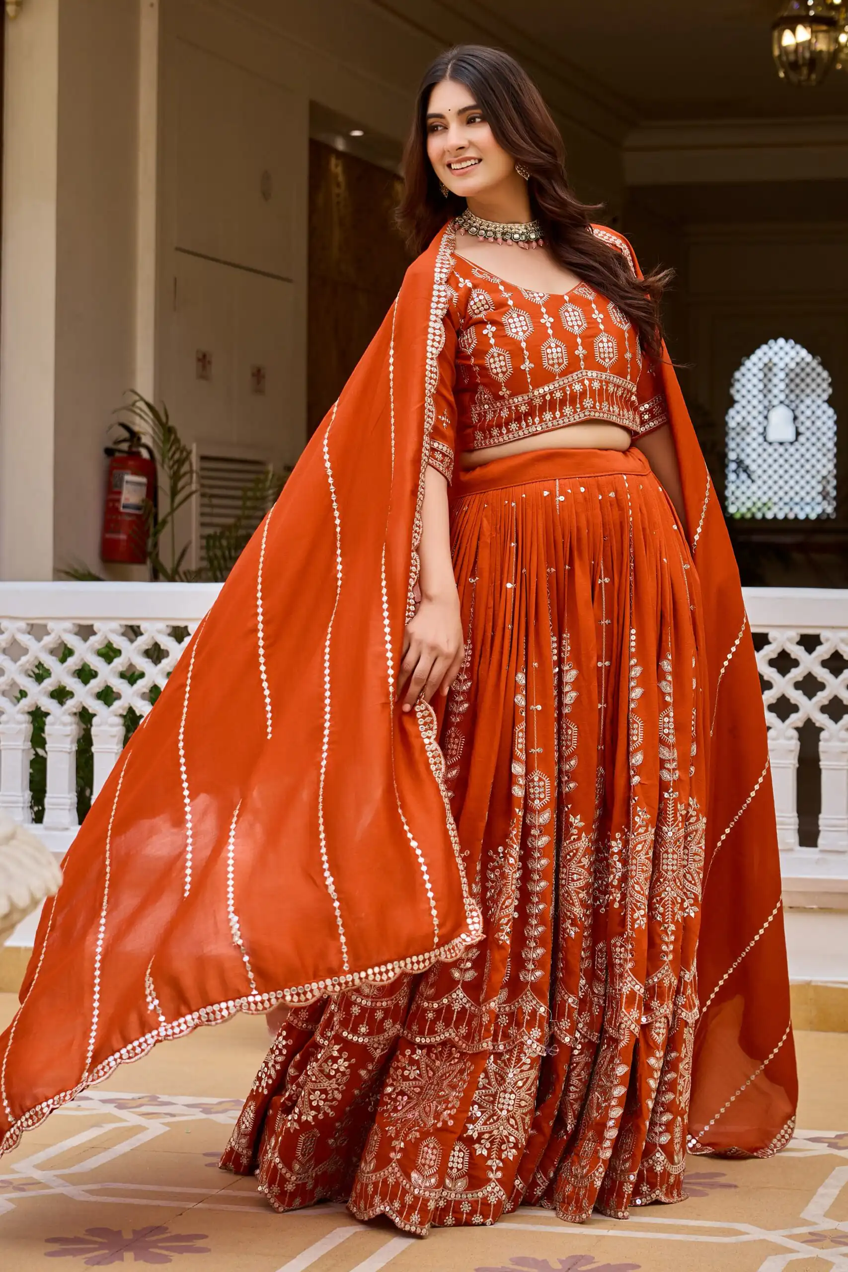 Super Rust Vichitra Sequence Work Lehenga Choli