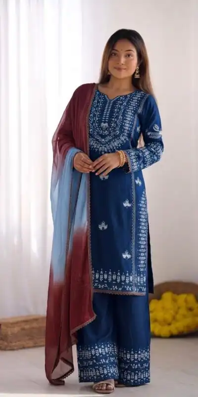 NSR 888 Blue Rayon Salwar Suit with Embroidery Work & Thread Embroidery. Best Price ₹2199. Delivery 4-6 Working Days. Shop now. | Jump Suits, Salwar suit, Casual Suits, Creative suits, Designer Suits, Palazzo Suits, Party Wear Suits, Patiala Suits, Straight Suits