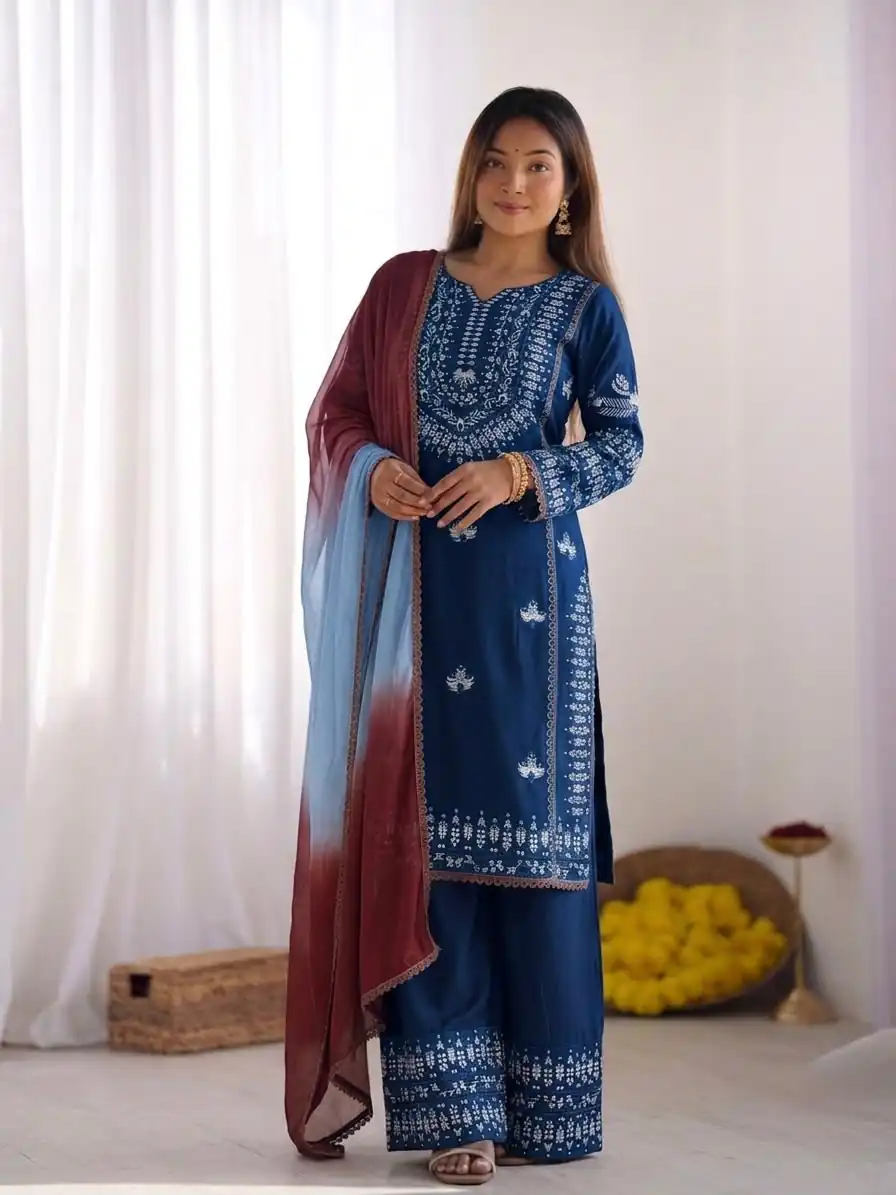 NSR 888 Blue Rayon Salwar Suit with Embroidery Work & Thread Embroidery. Best Price ₹2199. Delivery 4-6 Working Days. Shop now. | Jump Suits, Salwar suit, Casual Suits, Creative suits, Designer Suits, Palazzo Suits, Party Wear Suits, Patiala Suits, Straight Suits