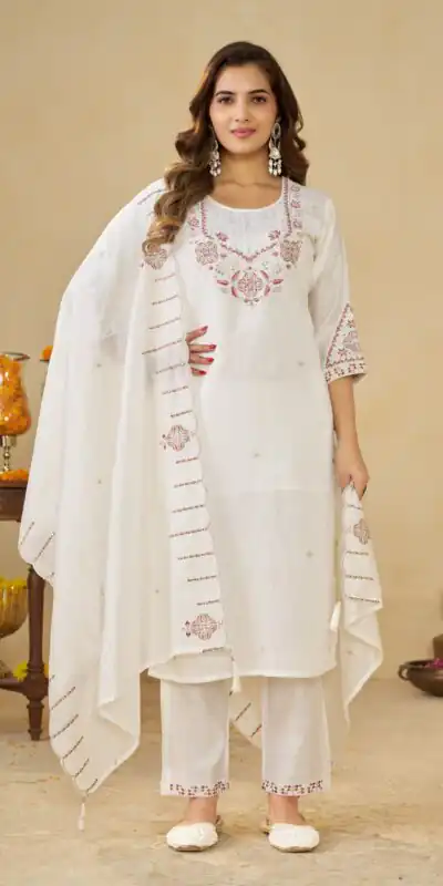 DIVA 194 White Thread Embroidery & Embroidery Work Salwar Suit in Brown Marina Silk. Now at just ₹2799. Delivery 4-6 Working Days. Shop now. | Jump Suits, Salwar suit, Casual Suits, Creative suits, Designer Suits, Palazzo Suits, Party Wear Suits, Patiala Suits, Straight Suits