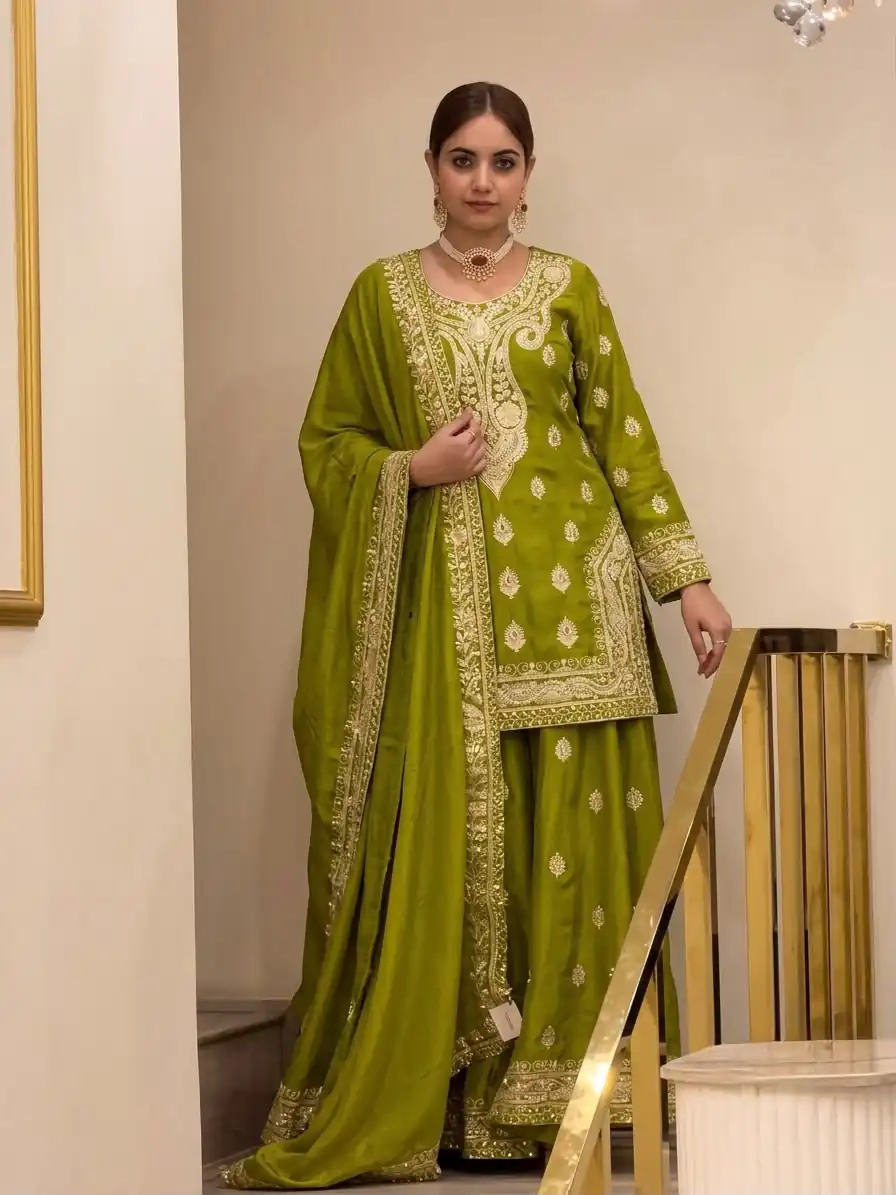 AD 236 Mehendi Color Chinon Silk Salwar Suit with Embroidery Work. Online Get it for ₹2349. Delivery 4-6 Working Days. Shop now. | Jump Suits, Salwar suit, Casual Suits, Creative suits, Designer Suits, Palazzo Suits, Party Wear Suits, Patiala Suits, Straight Suits