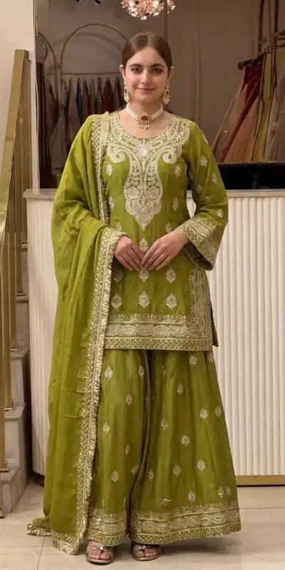 AD 236 Mehendi Color Chinon Silk Salwar Suit with Embroidery Work. Online Get it for ₹2349. Delivery 4-6 Working Days. Shop now. | Jump Suits, Salwar suit, Casual Suits, Creative suits, Designer Suits, Palazzo Suits, Party Wear Suits, Patiala Suits, Straight Suits