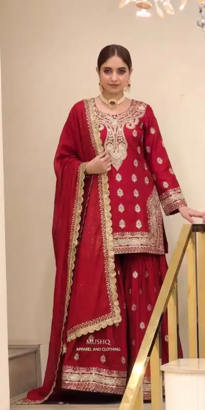 AD 236 Red Color Chinon Silk Salwar Suit with Embroidery Work. Online Get it for ₹2349. Delivery 4-6 Working Days. Shop now. | Jump Suits, Salwar suit, Casual Suits, Creative suits, Designer Suits, Palazzo Suits, Party Wear Suits, Patiala Suits, Straight Suits