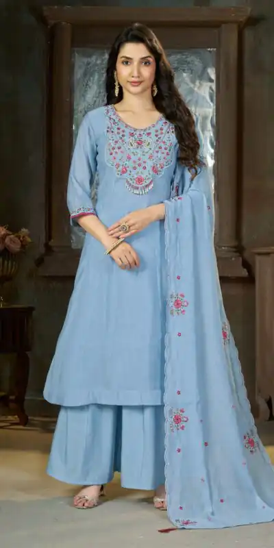 DIVA 175 Blue Mal Chanderi Salwar Suit Perfect for Wedding, Party, Baisakhi, Housewarming, Sangeet – Introductory Price ₹2899. Delivery 4-6 Working D | Jump Suits, Salwar suit, Casual Suits, Creative suits, Designer Suits, Palazzo Suits, Party Wear Suits, Patiala Suits, Straight Suits