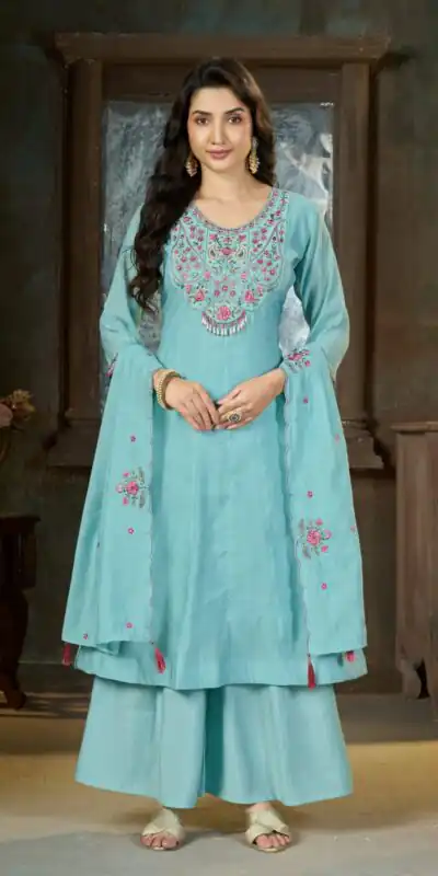 DIVA 175 Sea Blue Mal Chanderi Salwar Suit Perfect for Wedding, Party, Baisakhi, Housewarming, Sangeet – Introductory Price ₹2899. Delivery 4-6 Working D | Jump Suits, Salwar suit, Casual Suits, Creative suits, Designer Suits, Palazzo Suits, Party Wear Suits, Patiala Suits, Straight Suits