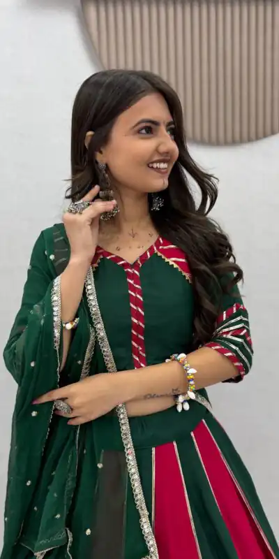 PC 589 Green in Pure Cotton Mirror Work & Gamthi Work Lehenga Choli . Exclusive Offer ₹2199. Delivery 4-6 Working Days. Shop now. | Lehenga, Bollywood Lehenga, Creative Lehenga, Designer Lehenga, Embroidered Lehenga, Party Wear Lehenga