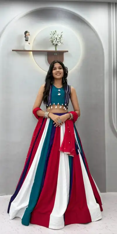 Ram 186 Multi in Pure Cotton Mirror Work & Gamthi Work Lehenga Choli . Exclusive Offer ₹3149. Delivery 4-6 Working Days. Shop now. | Lehenga, Bollywood Lehenga, Creative Lehenga, Designer Lehenga, Embroidered Lehenga, Party Wear Lehenga