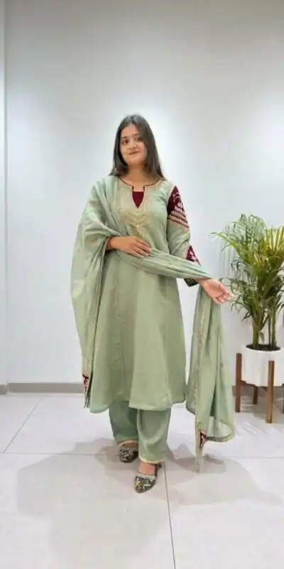 BE 509 Pista Mul Chanderi Salwar Suit with Embroidery Work & Sequins Work. Festive Deal ₹2399. Delivery 4-6 Working Days. Shop nowp | Jump Suits, Salwar suit, Casual Suits, Creative suits, Designer Suits, Palazzo Suits, Party Wear Suits, Patiala Suits, Straight Suits