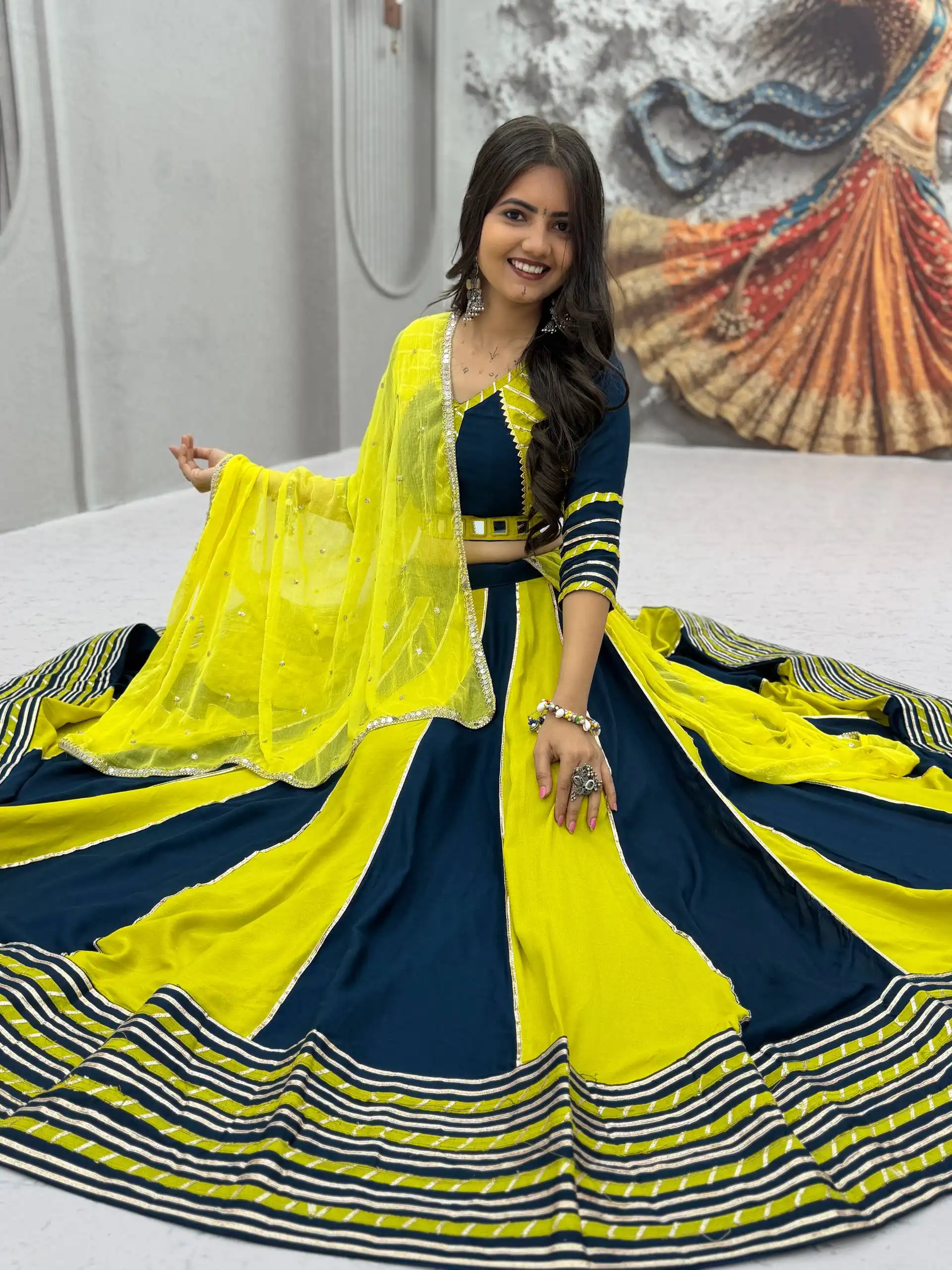 PC 589 Yellow in Pure Cotton Mirror Work & Gamthi Work Lehenga Choli . Exclusive Offer ₹2199. Delivery 4-6 Working Days. Shop now. | Lehenga, Bollywood Lehenga, Creative Lehenga, Designer Lehenga, Embroidered Lehenga, Party Wear Lehenga