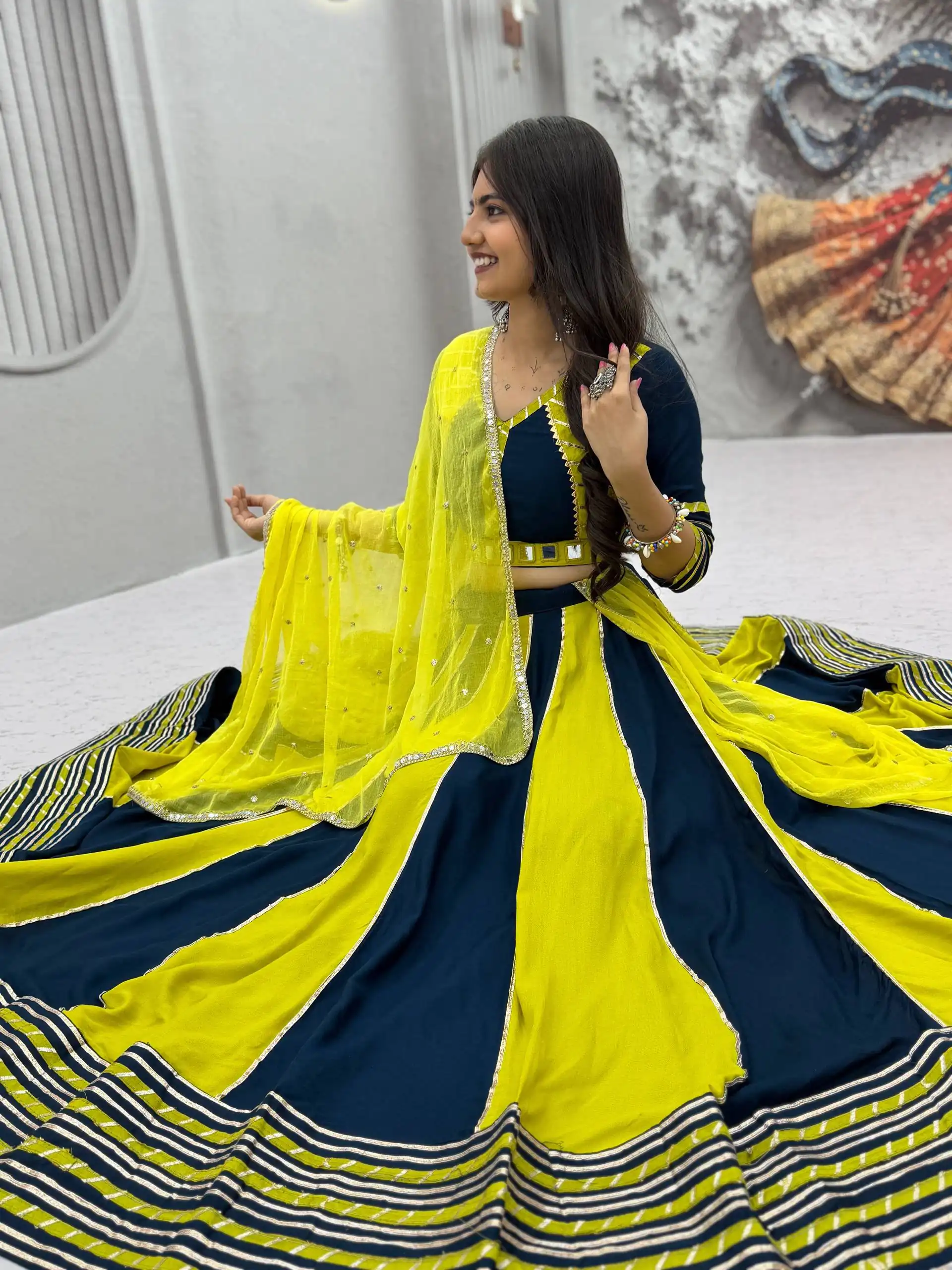 PC 589 Yellow in Pure Cotton Mirror Work & Gamthi Work Lehenga Choli . Exclusive Offer ₹2199. Delivery 4-6 Working Days. Shop now. | Lehenga, Bollywood Lehenga, Creative Lehenga, Designer Lehenga, Embroidered Lehenga, Party Wear Lehenga