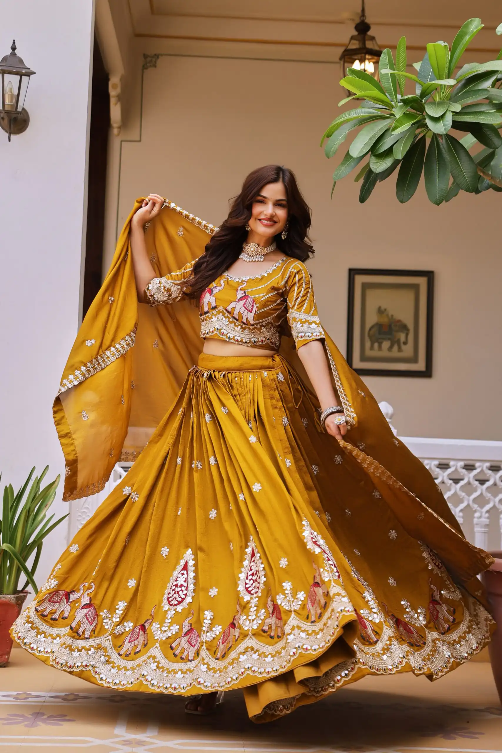 Ram 202 Mustered Color Vichitra Lehenga Choli with Embroidery Work. Exclusive Offer ₹3149. Delivery 4-6 Working Days. Shop now. | Lehenga, Bollywood Lehenga, Creative Lehenga, Designer Lehenga, Embroidered Lehenga, Party Wear Lehenga