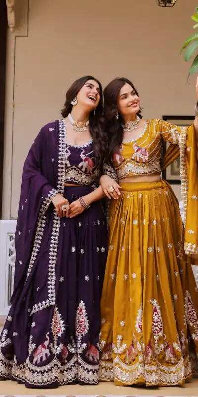 Ram 202 Mustered Color Vichitra Lehenga Choli with Embroidery Work. Exclusive Offer ₹3149. Delivery 4-6 Working Days. Shop now. | Lehenga, Bollywood Lehenga, Creative Lehenga, Designer Lehenga, Embroidered Lehenga, Party Wear Lehenga
