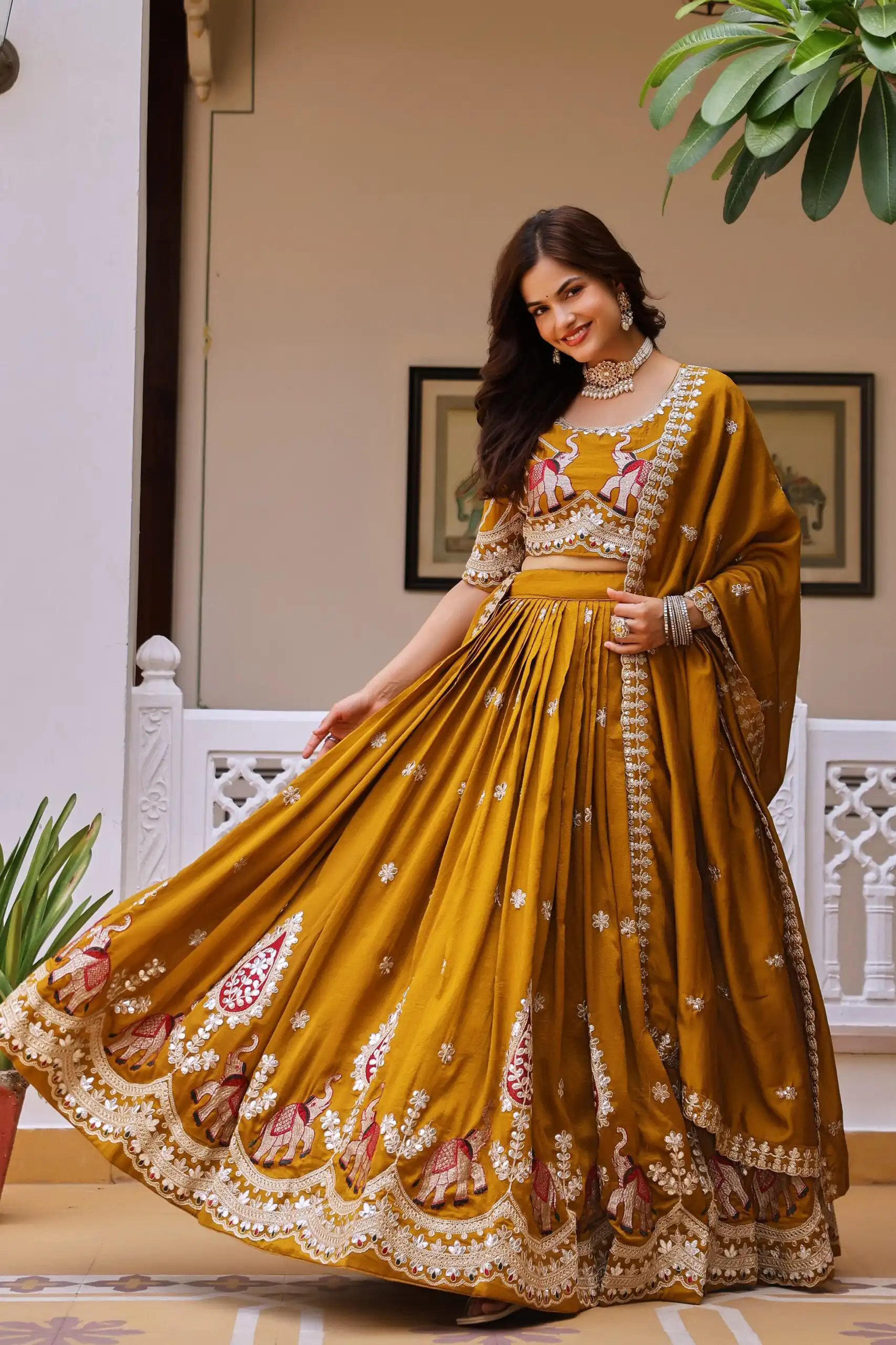 Ram 202 Mustered Color Vichitra Lehenga Choli with Embroidery Work. Exclusive Offer ₹3149. Delivery 4-6 Working Days. Shop now. | Lehenga, Bollywood Lehenga, Creative Lehenga, Designer Lehenga, Embroidered Lehenga, Party Wear Lehenga