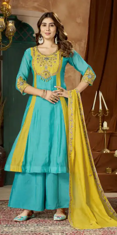 DIVA 183 Blue Brown Mal Chanderi Salwar Suit Perfect for Wedding, Party, Baisakhi, Housewarming, Sangeet – Introductory Price ₹2799. Delivery 4-6 Working D | Jump Suits, Salwar suit, Casual Suits, Creative suits, Designer Suits, Palazzo Suits, Party Wear Suits, Patiala Suits, Straight Suits