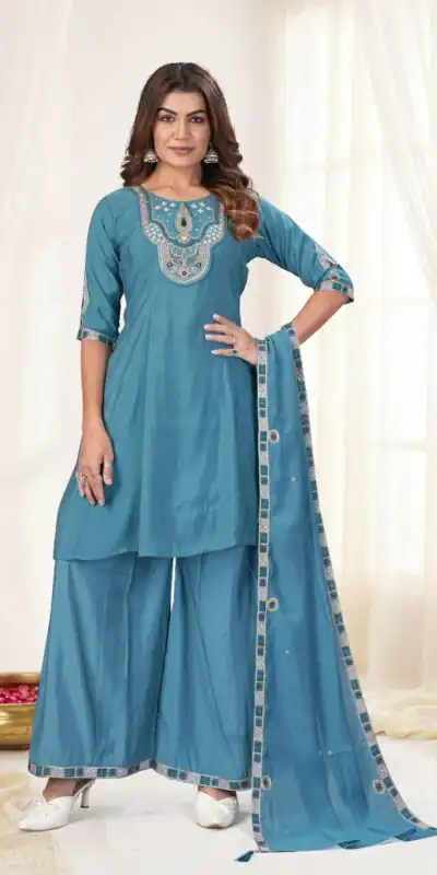 DIVA 171 Blue Mal Chanderi Salwar Suit Perfect for Wedding, Party, Baisakhi, Housewarming, Sangeet – Introductory Price ₹2449. Delivery 4-6 Working D | Jump Suits, Salwar suit, Casual Suits, Creative suits, Designer Suits, Palazzo Suits, Party Wear Suits, Patiala Suits, Straight Suits