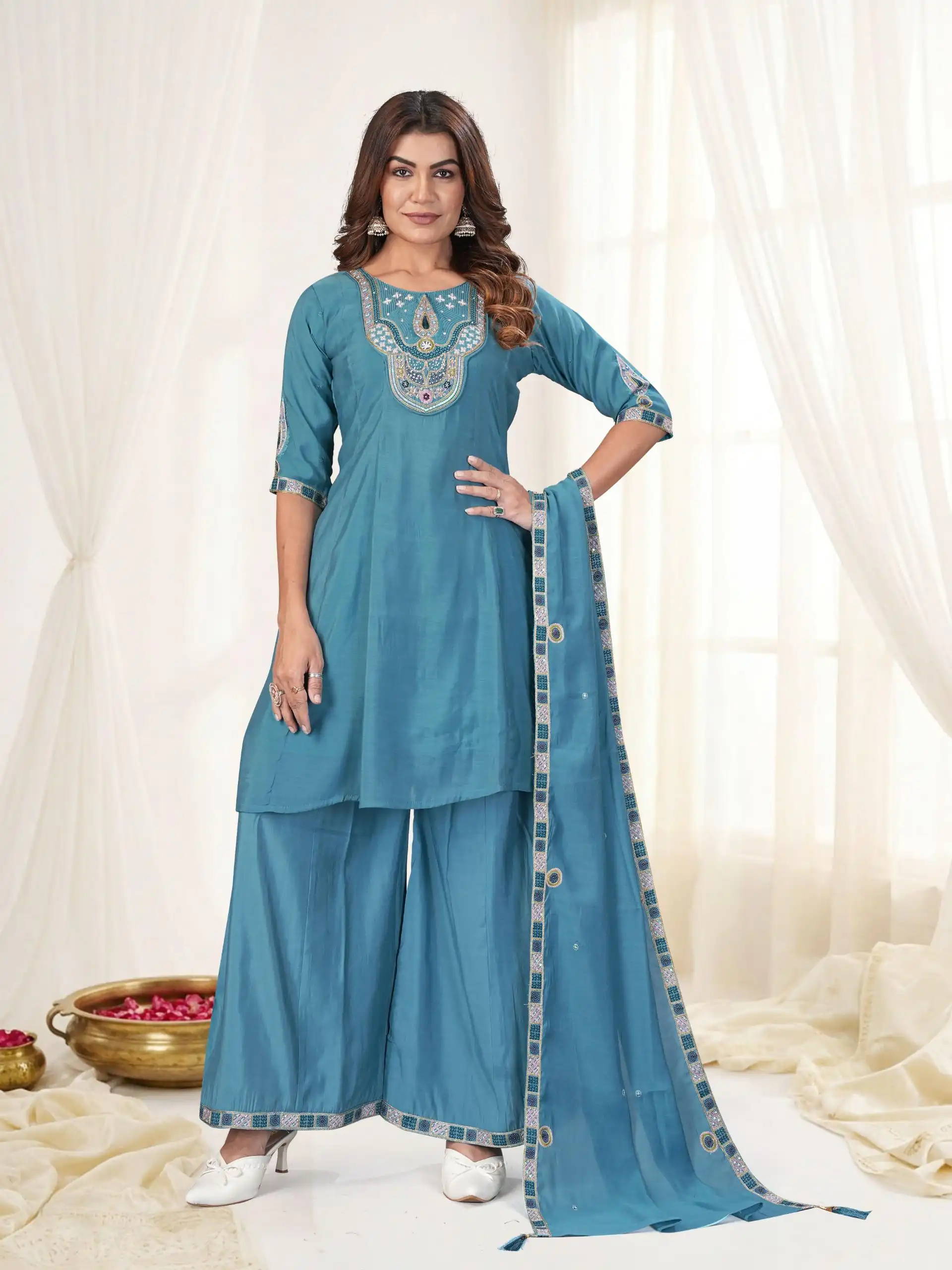 DIVA 171 Blue Mal Chanderi Salwar Suit Perfect for Wedding, Party, Baisakhi, Housewarming, Sangeet – Introductory Price ₹2449. Delivery 4-6 Working D | Jump Suits, Salwar suit, Casual Suits, Creative suits, Designer Suits, Palazzo Suits, Party Wear Suits, Patiala Suits, Straight Suits