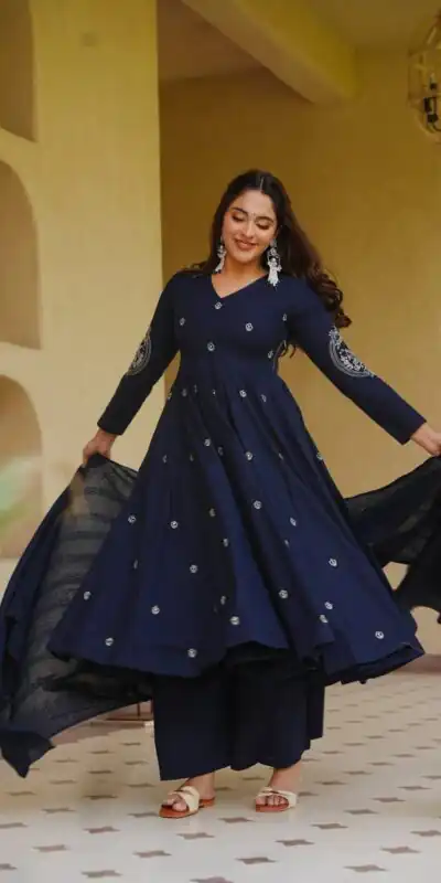 NF 1288 Navy Blue Colour Roman Silk Salwar Suit with Embroidery Work. Best Price ₹2399. Delivery 4-6 Working Days. Online Shop now. | Anarkali Suits, Bollywood Anarkali, Creative-Anarkali, Designer Anarkali, Embroidered Anarkali, Party Wear Anarkali