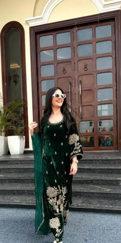 ND 5028 Green Viscose Velvet Salwar Suit with Embroidery Work & Lace Work. Grab it for ₹2349. Delivery 4-6 Working Days. Shop now. | Jump Suits, Salwar suit, Casual Suits, Creative suits, Designer Suits, Palazzo Suits, Party Wear Suits, Patiala Suits, Straight Suits