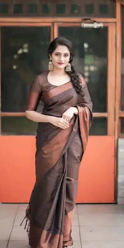 KP 3094 Brown Soft Lichi Jacquard Work Saree for Wedding, Party, Cultural Events, Traditional Day, Pooja . Grab it for ₹1549. Delivery 4-6 Working Day | Sarees, Bollywood Sarees, Creative Sarees, Designer Sarees, Embroidered Sarees, Ethnic Saree, Modern Digital sarees, Party Wear Sarees