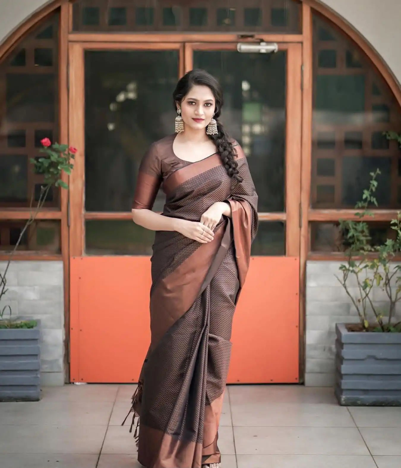 KP 3094 Brown Soft Lichi Jacquard Work Saree for Wedding, Party, Cultural Events, Traditional Day, Pooja . Grab it for ₹1549. Delivery 4-6 Working Day | Sarees, Bollywood Sarees, Creative Sarees, Designer Sarees, Embroidered Sarees, Ethnic Saree, Modern Digital sarees, Party Wear Sarees