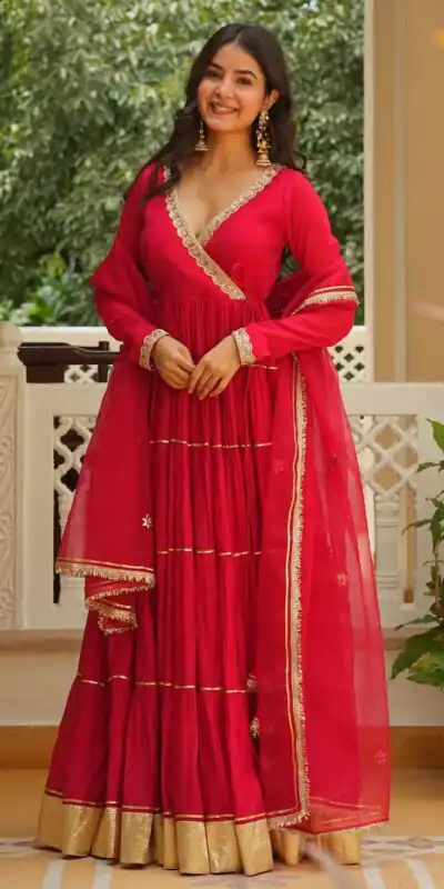 LG 2154 Red Georgette Digital Print Work Gown for Wedding, Party, Cultural Events, Traditional Day, Pooja . Grab it for ₹2399. Delivery 4-6 Working Day | Gowns, Bollywood Gowns, Creative Gowns, Designer Gowns, Embroidered Gowns, Party Wear Gowns