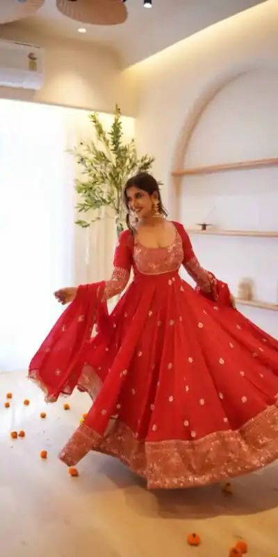 RTC 6085 Red Faux Georgette Salwar Suit with Lace Work & Digital Print. Introductory Price ₹2799. Delivery 4-6 Working Days. Shop now. | Anarkali Suits, Bollywood Anarkali, Creative-Anarkali, Designer Anarkali, Embroidered Anarkali, Party Wear Anarkali