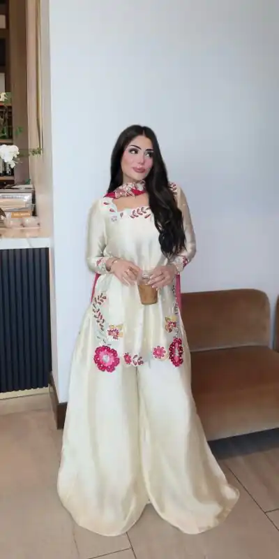 MF 525 Off White Color Roman Silk Salwar Suit with Embroidery Work. Available at ₹2399 only. Delivery 4-6 Working Days. Shop now. | Jump Suits, Salwar suit, Casual Suits, Creative suits, Designer Suits, Palazzo Suits, Party Wear Suits, Patiala Suits, Straight Suits