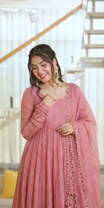 KD 1641 Peach in Salsa Silk Embroidery Work & Sequins Work Gown . Get it for ₹2899. Delivery 4-6 Working Days. Online Shop now. | Gowns, Bollywood Gowns, Creative Gowns, Designer Gowns, Embroidered Gowns, Party Wear Gowns