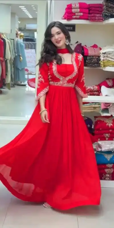 RTC 6087 Red Faux Georgette Salwar Suit with Lace Work & Digital Print. Introductory Price ₹2199. Delivery 4-6 Working Days. Shop now. | Anarkali Suits, Bollywood Anarkali, Creative-Anarkali, Designer Anarkali, Embroidered Anarkali, Party Wear Anarkali
