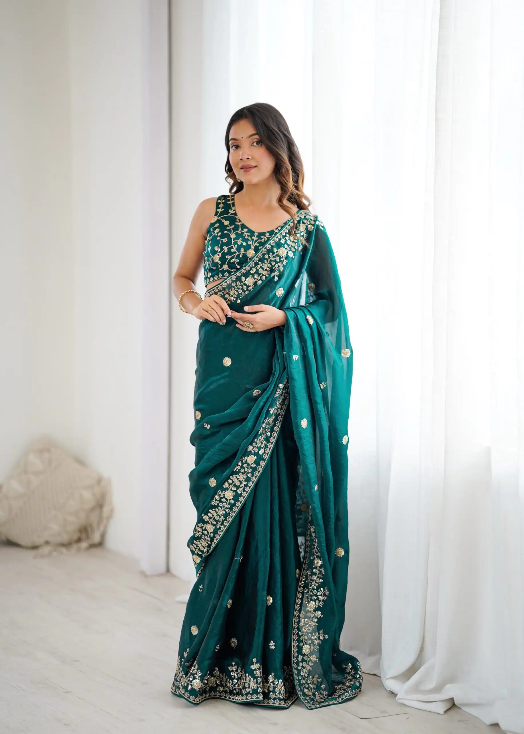 SP 89 Teal Color Fendy Silk Saree With Sequins Work. Wedding, Party, Festive, Events Get it for ₹1799. Delivery 4-6 Working Days. Online Best Shop now. | Sarees, Bollywood Sarees, Creative Sarees, Designer Sarees, Embroidered Sarees, Ethnic Saree, Modern Digital sarees, Party Wear Sarees