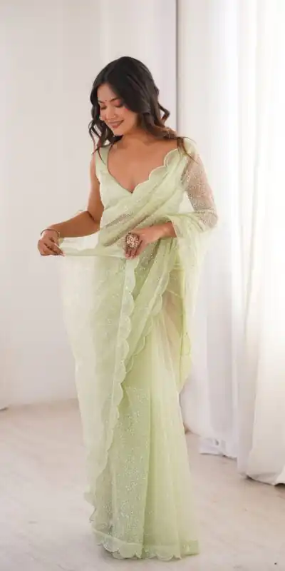 SP 90 Pista Soft Net Saree with Sequins Work & Embroidery Work. Available at ₹2299 only. Delivery 4-6 Working Days. Shop now. | Sarees, Bollywood Sarees, Creative Sarees, Designer Sarees, Embroidered Sarees, Ethnic Saree, Modern Digital sarees, Party Wear Sarees