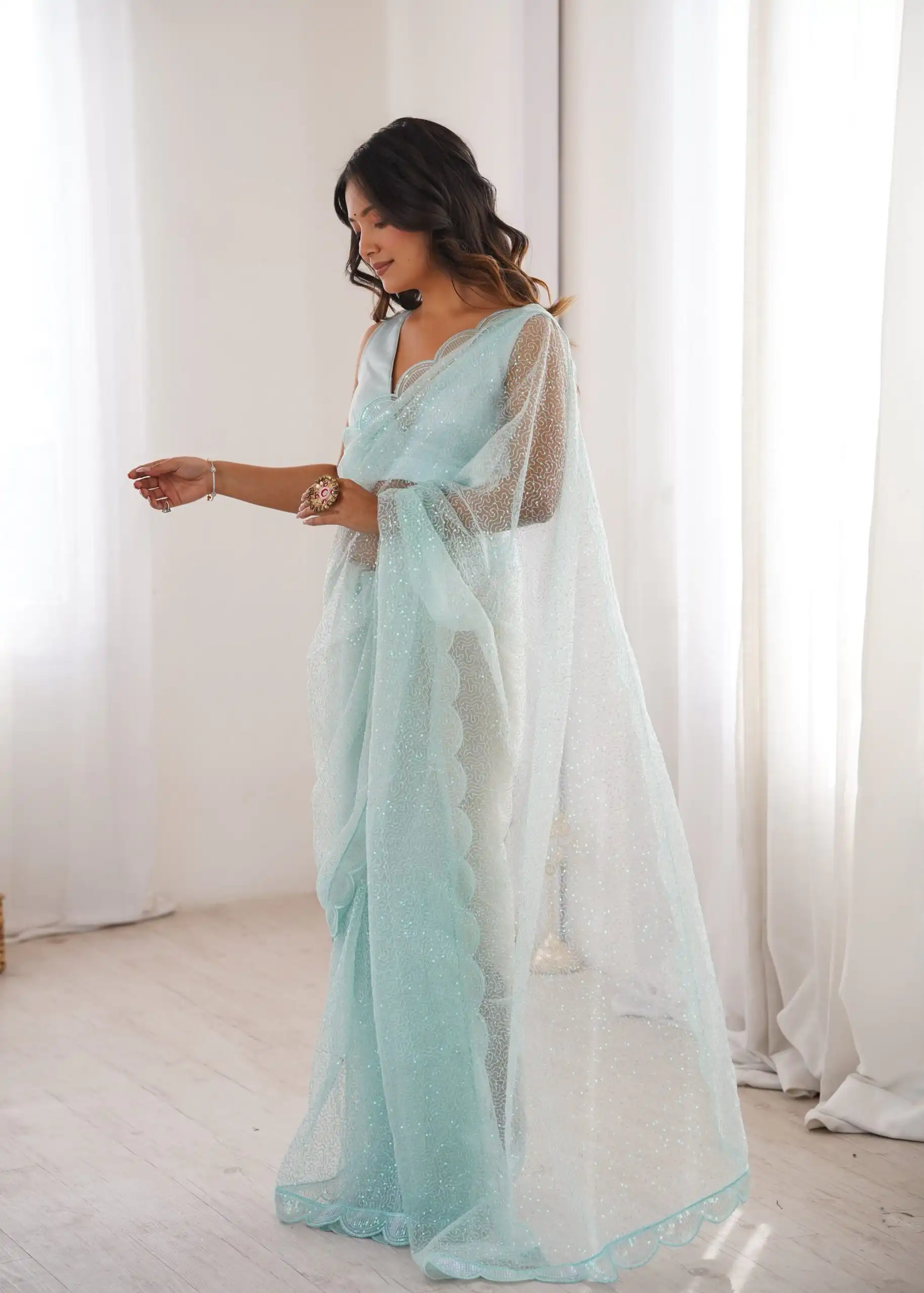 SP 90 Sky Blue Soft Net Saree with Sequins Work & Embroidery Work. Available at ₹2299 only. Delivery 4-6 Working Days. Shop now. | Sarees, Bollywood Sarees, Creative Sarees, Designer Sarees, Embroidered Sarees, Ethnic Saree, Modern Digital sarees, Party Wear Sarees