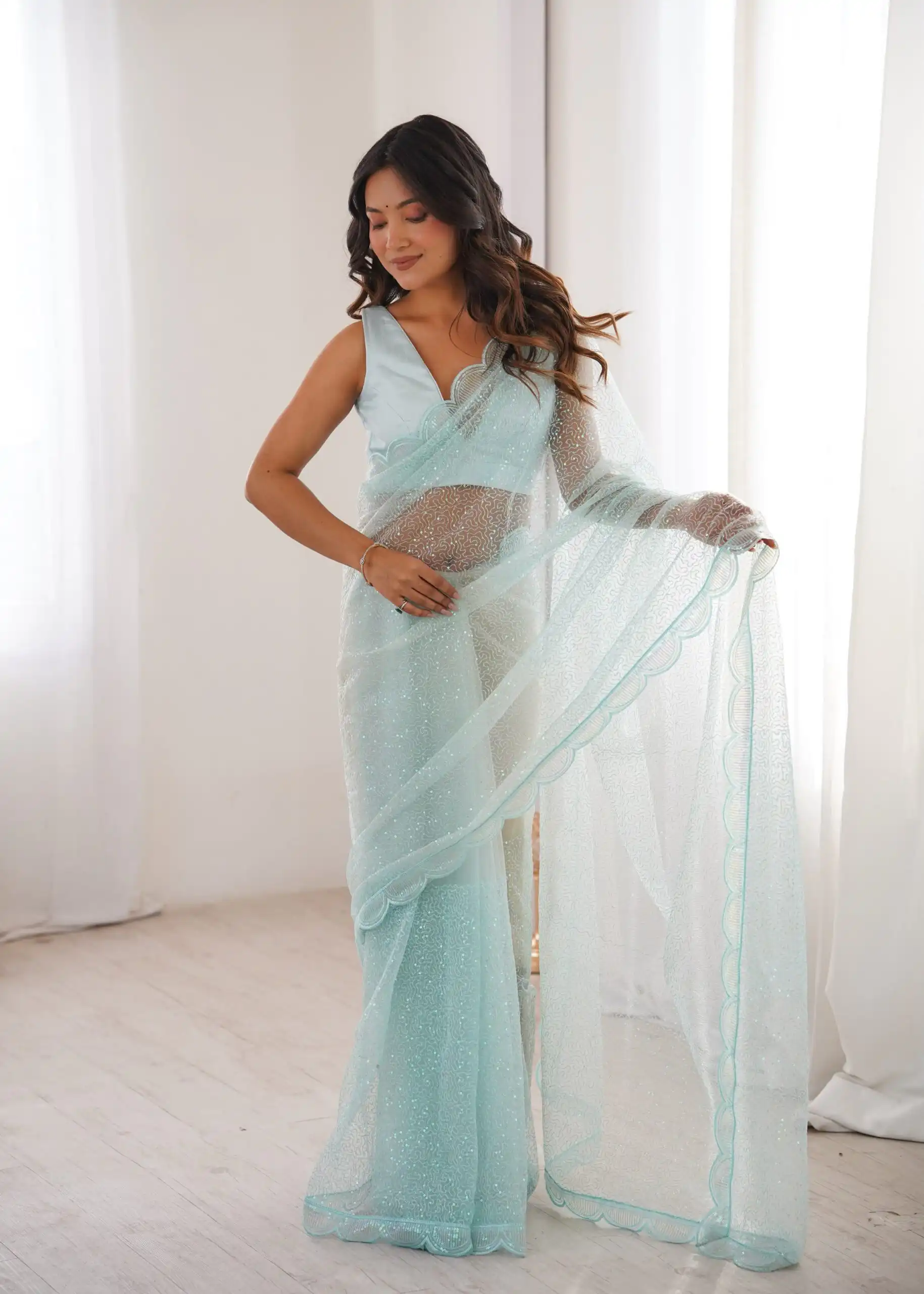SP 90 Sky Blue Soft Net Saree with Sequins Work & Embroidery Work. Available at ₹2299 only. Delivery 4-6 Working Days. Shop now. | Sarees, Bollywood Sarees, Creative Sarees, Designer Sarees, Embroidered Sarees, Ethnic Saree, Modern Digital sarees, Party Wear Sarees