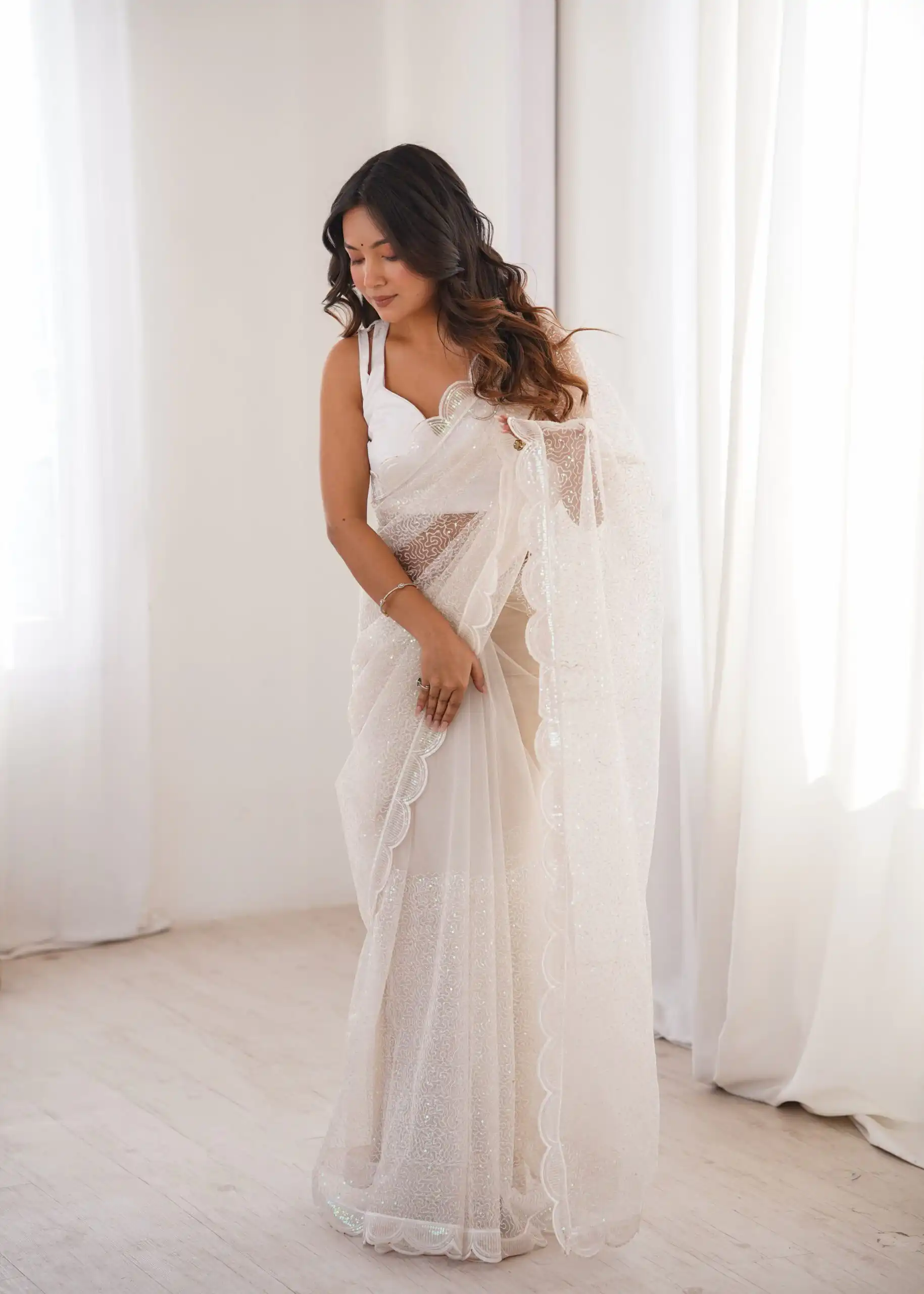 SP 90 White Soft Net Saree with Sequins Work & Embroidery Work. Available at ₹2299 only. Delivery 4-6 Working Days. Shop now. | Sarees, Bollywood Sarees, Creative Sarees, Designer Sarees, Embroidered Sarees, Ethnic Saree, Modern Digital sarees, Party Wear Sarees
