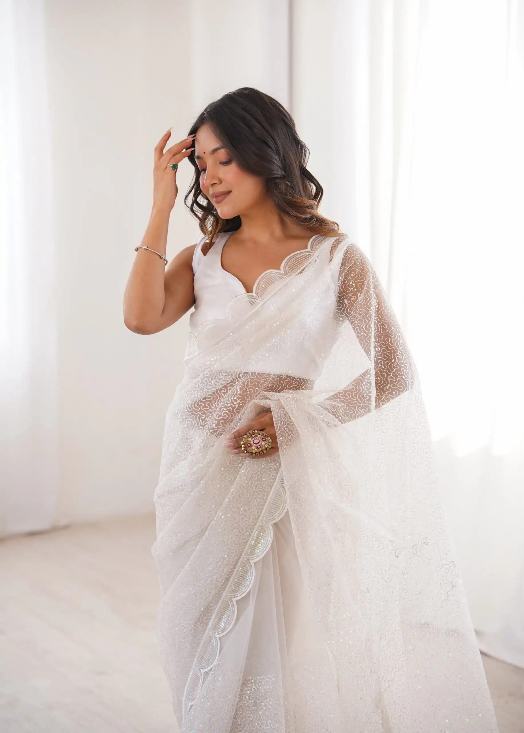 SP 90 White Soft Net Saree with Sequins Work & Embroidery Work. Available at ₹2299 only. Delivery 4-6 Working Days. Shop now. | Sarees, Bollywood Sarees, Creative Sarees, Designer Sarees, Embroidered Sarees, Ethnic Saree, Modern Digital sarees, Party Wear Sarees