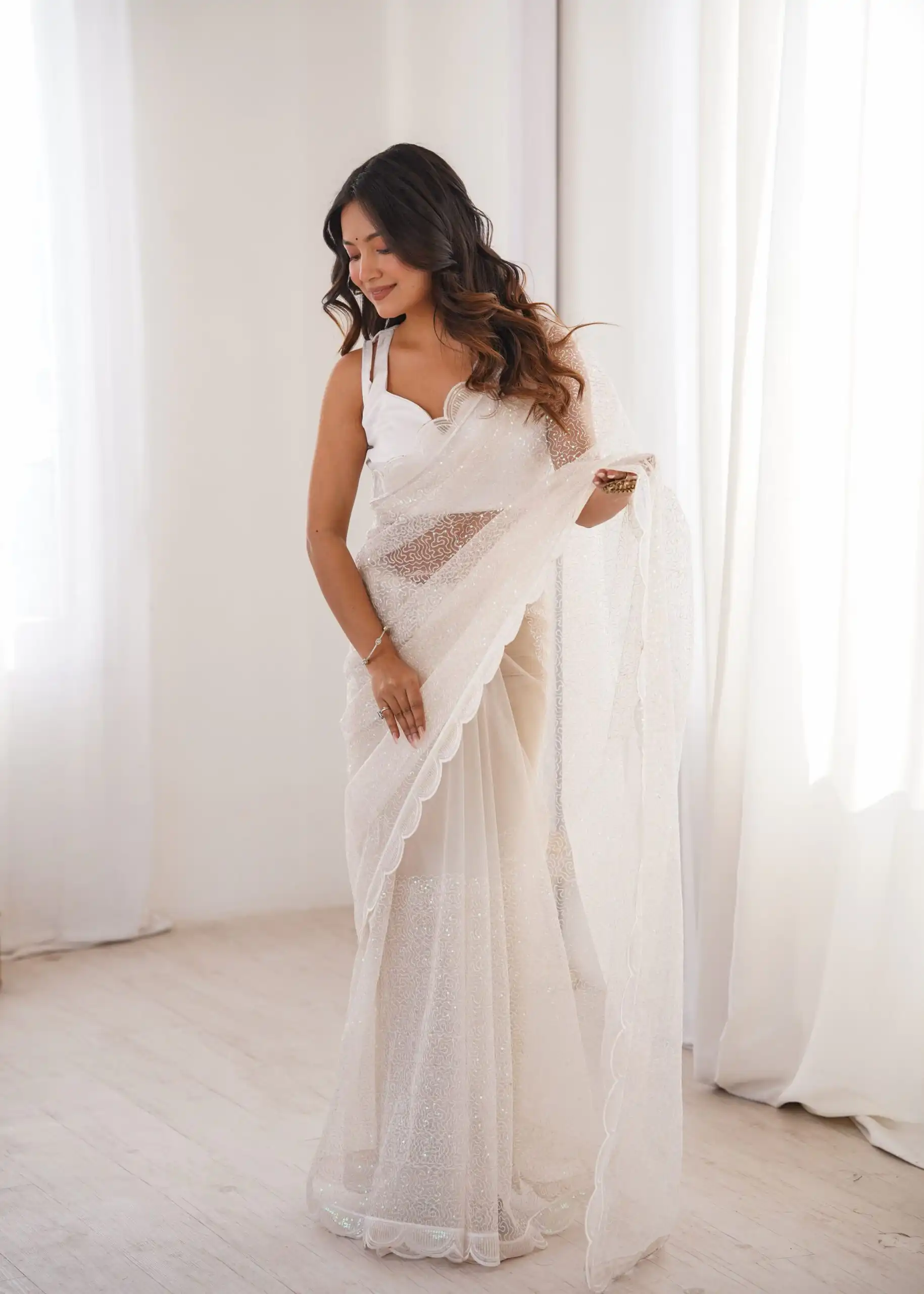 SP 90 White Soft Net Saree with Sequins Work & Embroidery Work. Available at ₹2299 only. Delivery 4-6 Working Days. Shop now. | Sarees, Bollywood Sarees, Creative Sarees, Designer Sarees, Embroidered Sarees, Ethnic Saree, Modern Digital sarees, Party Wear Sarees