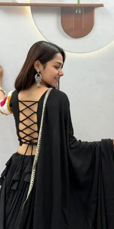 Ram 194 Blackl in Pure Cotton Mirror Work & Gamthi Work Lehenga Choli . Exclusive Offer ₹3149. Delivery 4-6 Working Days. Shop now. | Lehenga, Bollywood Lehenga, Creative Lehenga, Designer Lehenga, Embroidered Lehenga, Party Wear Lehenga