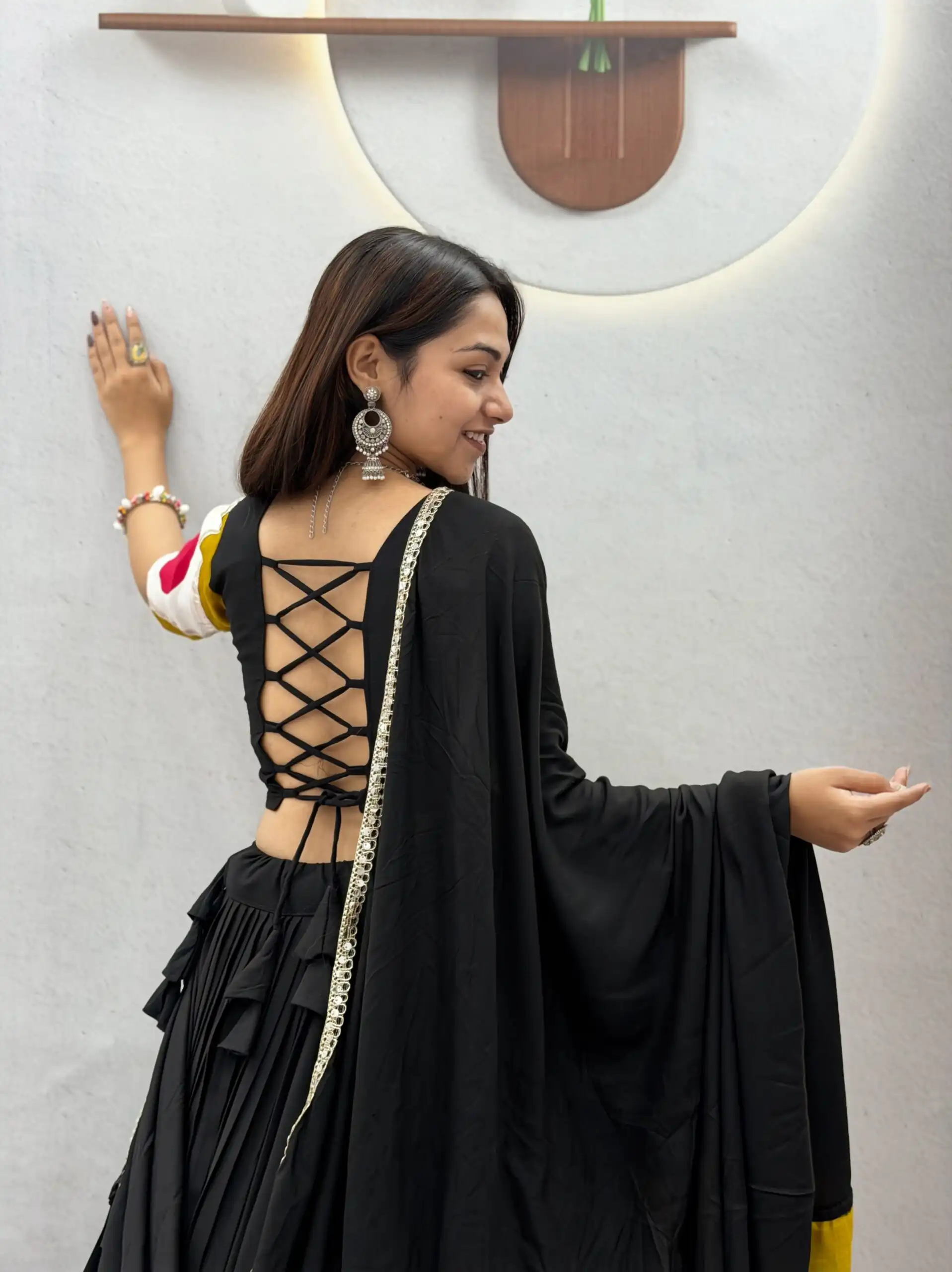 Ram 194 Blackl in Pure Cotton Mirror Work & Gamthi Work Lehenga Choli . Exclusive Offer ₹3149. Delivery 4-6 Working Days. Shop now. | Lehenga, Bollywood Lehenga, Creative Lehenga, Designer Lehenga, Embroidered Lehenga, Party Wear Lehenga
