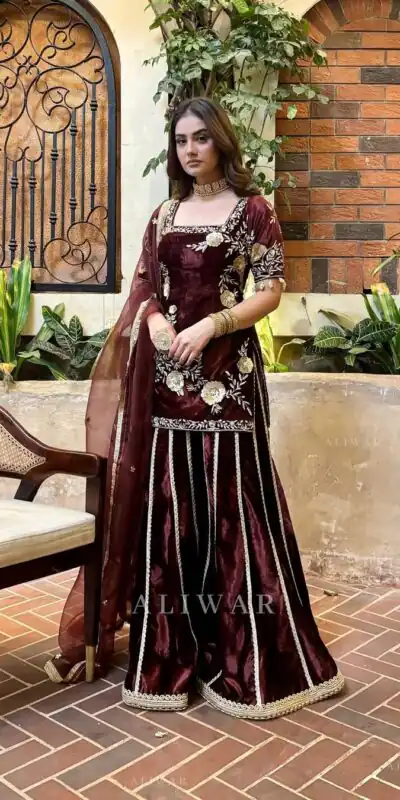 MD 3028 Maroon Viscose Velvet Salwar Suit with Embroidery Work & Lace Work. Grab it for ₹2349. Delivery 4-6 Working Days. Shop now. | Jump Suits, Salwar suit, Casual Suits, Creative suits, Designer Suits, Palazzo Suits, Party Wear Suits, Patiala Suits, Straight Suits