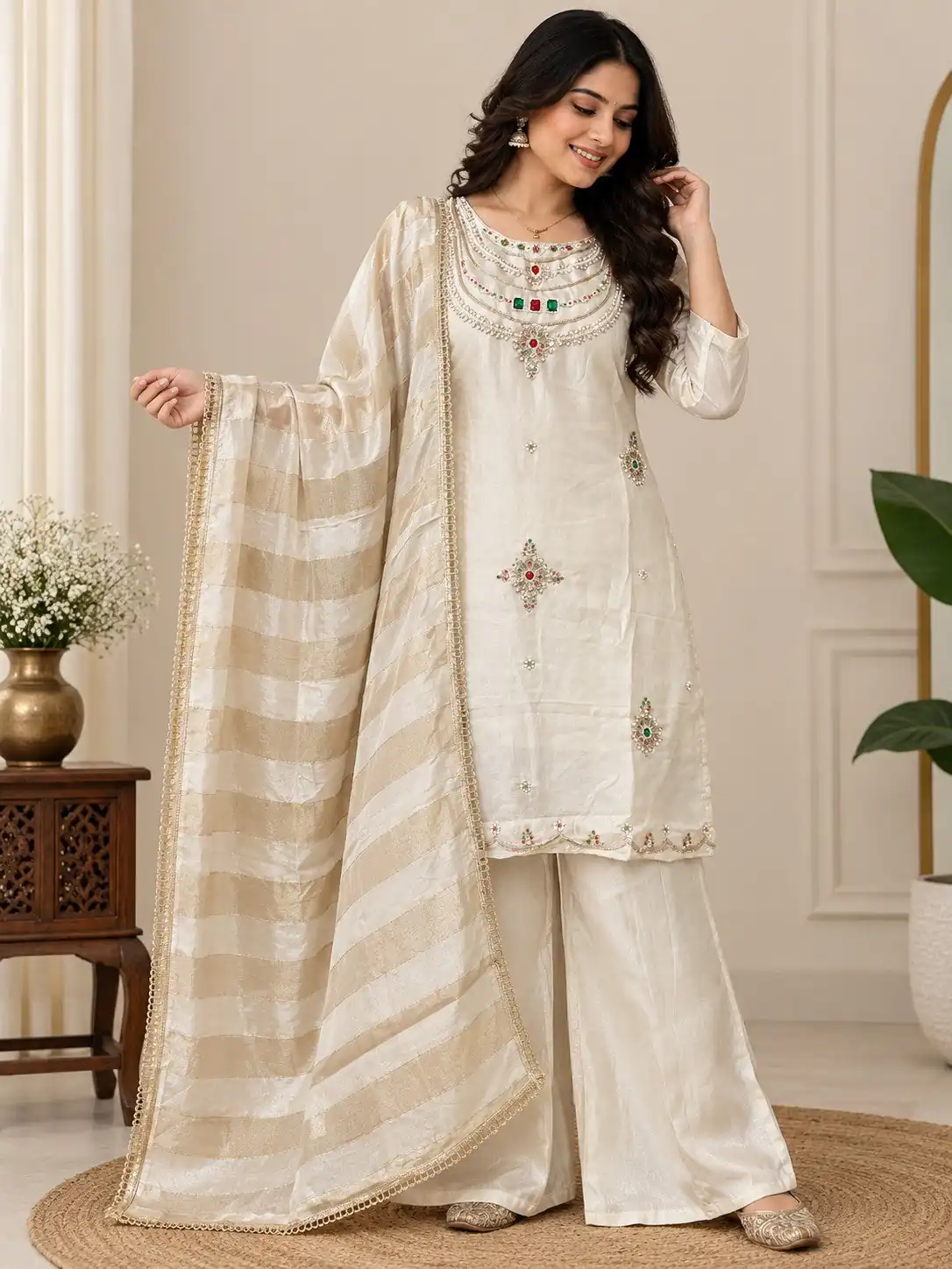 DIVA 188 White Glass Silk Salwar Suit Perfect for Wedding, Party, Durga Puja, Haldi, Makar Sankranti –Available at ₹2799 only. Delivery 4-6 Working Days | Jump Suits, Salwar suit, Casual Suits, Creative suits, Designer Suits, Palazzo Suits, Party Wear Suits, Patiala Suits, Straight Suits