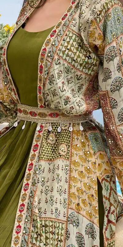 FC 20034 Mehendi Crepe Silk Shrug Suit Perfect for Wedding, Party, Festival Celebrations, Holi, Pooja – . Introductory Price ₹3049. Delivery 4-6 Working | Jump Suits, Salwar suit, Casual Suits, Creative suits, Designer Suits, Palazzo Suits, Party Wear Suits, Patiala Suits, Straight Suits