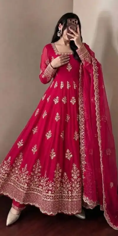 NSR 918 Pink Fendy Silk Gown with Embroidery Work & Sequins Work. Special Price ₹2399. Delivery 4-6 Working Days. Shop now. | Gowns, Bollywood Gowns, Creative Gowns, Designer Gowns, Embroidered Gowns, Party Wear Gowns